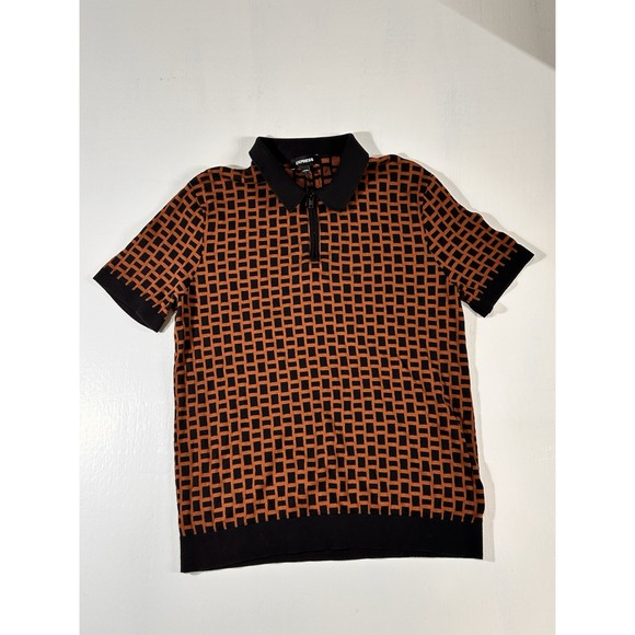 Express Other - Express Mens 100% Cotton Pattern Collard Zip Shirt Size L New